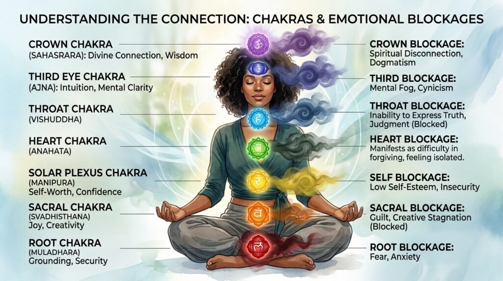 Connection to Chakras and Emotional Blockages
